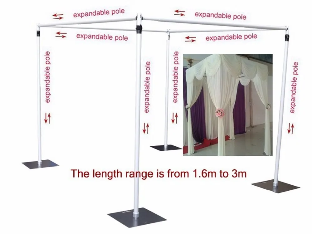 

New Wedding square canopy chuppah arbor drape stand with telescopic rods Wedding Decor Piping frame wedding backdrop stand