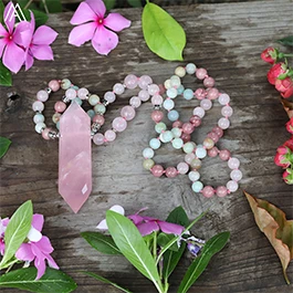 Natürliche Rosa Quarz Doppel Stick Punkt Anhänger 8mm Verfilzte Amazonit Rosen Quarz Runde Perlen Schnur Verknotet Mala Halskette Schmuck – Detail 11