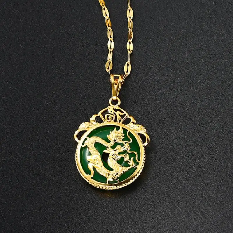 Elegant Dragon Pendant Necklace Zodiac Mascot Necklace Imitation Jade Inlaid Suitable for Casual Wear and Party Wear