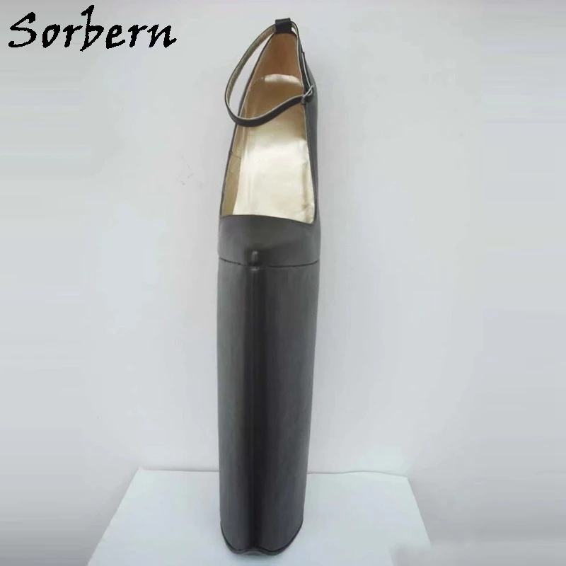 Sorbern Black Matt 40Cm Extreme High Heel Pumps Women Shoes Genuine Leather Ankle Strap Pointy Toes Thick Platform Shoes