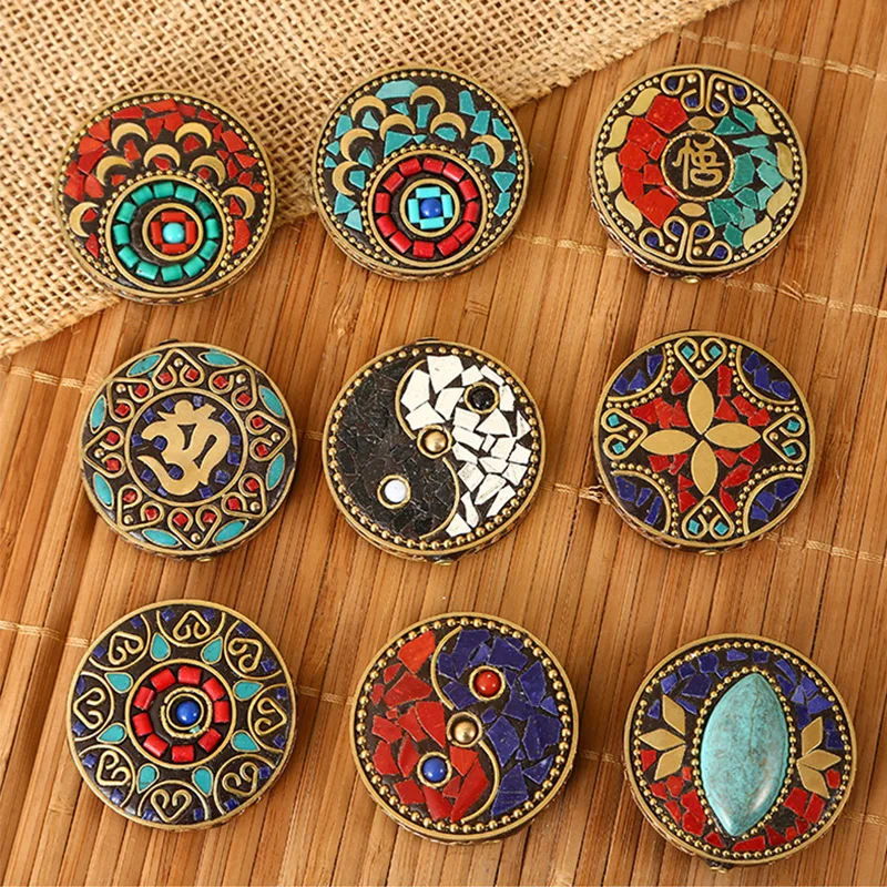 45mm New Yin Yang Flower Moon OM Buddha Eye Yoga Charms Big Round Retro Nepal Charms Pendant For Jewelry Making Hanging Jewelry