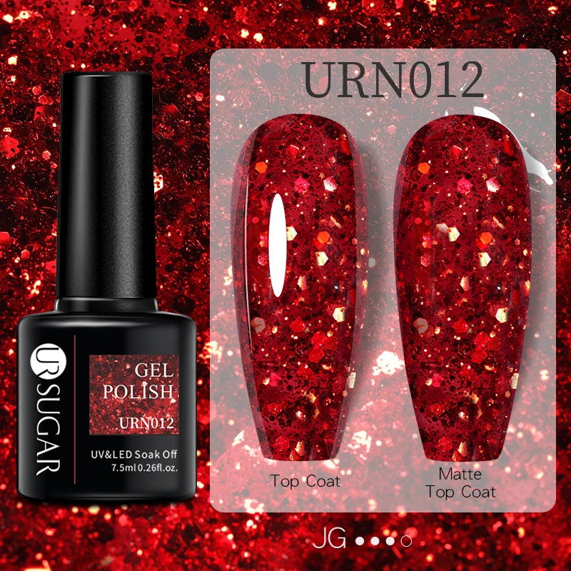 UR SUGAR 7.5ml Black White Red Glitter Color Gel Nail Polish Matte Gel Semi Permanent UV LED Lamp Nail Gel Need Matte Top Coat