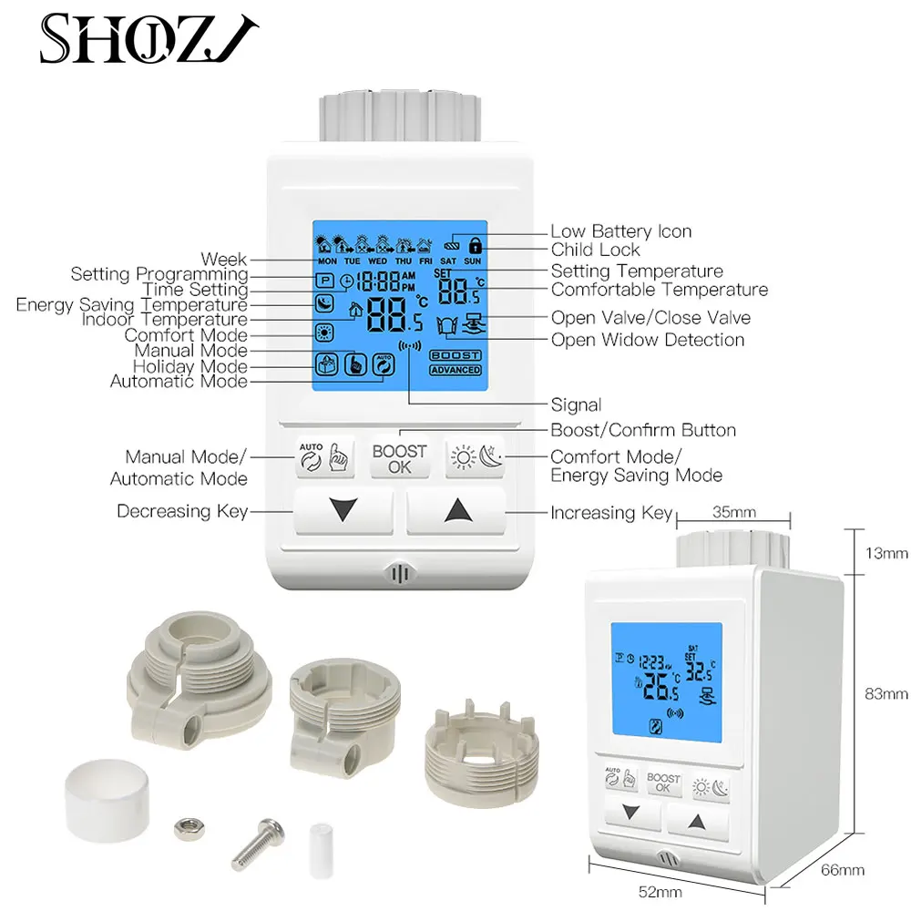 Tuya Battery Powered ZigBee Thermostatic Radiator Valve, Radiator Actuator, TRV, Programmable Temperature Controller,FOR Alexa