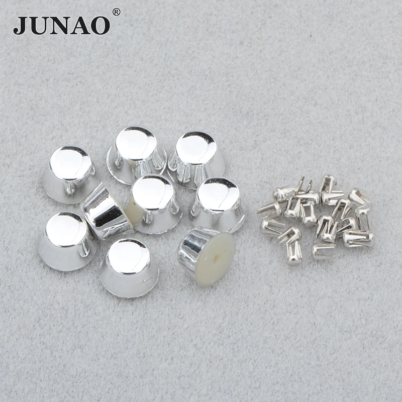 JUNAO 8mm Silver Rivet Studs Spikes for Pearl Setting Machine Rivet Punk Flatback Stone Crystal Appliques for DIY Clothes Shoes