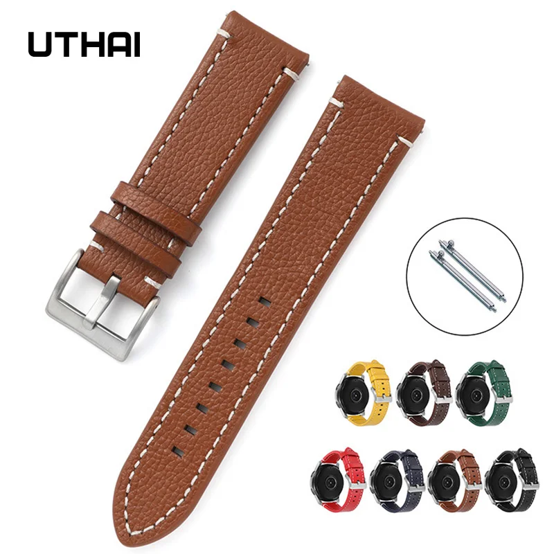 UTHAI Z15 Business Men Watchbands 100% Calf Leather Strap WatchBand 18mm 20mm 22mm 24mm Watch Accessories Wristband Smart Watch