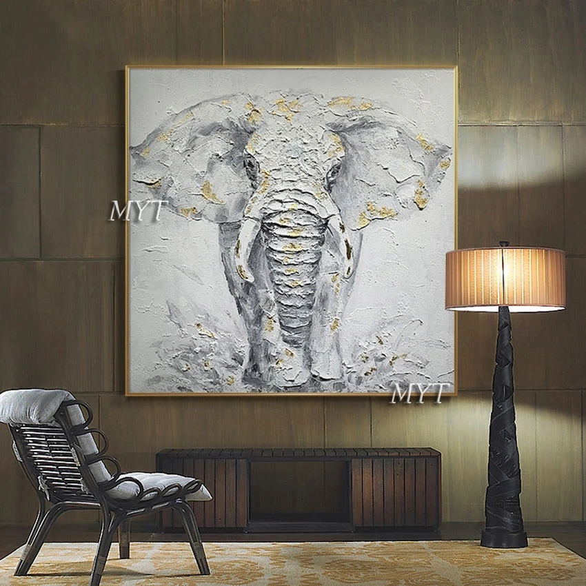 Palette Knife Artwork Elephant Animal Modern Paintings Handmade Interior House Decoration Thick Texture Wall Picture For Bedroom