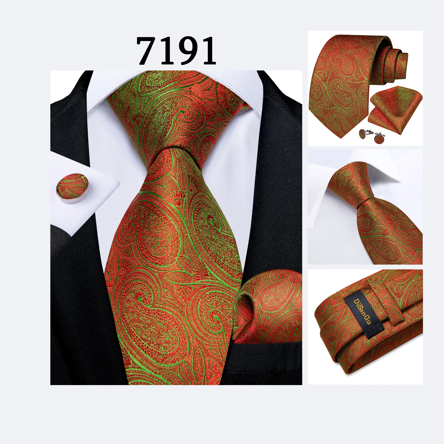 Neues modisches kariertes Herren-Krawatten-Set, hochwertige 8 cm breite Krawatte, Einstecktuch, Manschettenknöpfe, Business-Hochzeitskrawatte, Geschenk für Männer – Detail 16