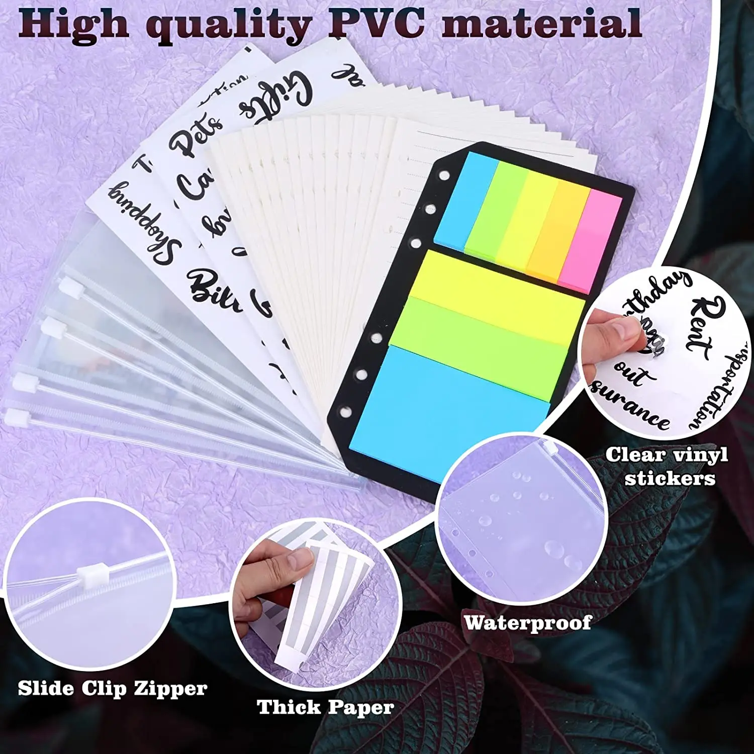 A6 PU Leather Notebook Binder Budget Planner Organizer with 12 Binder Pockets 50 Loose Leaf Paper 26 Categories Letter Sticker