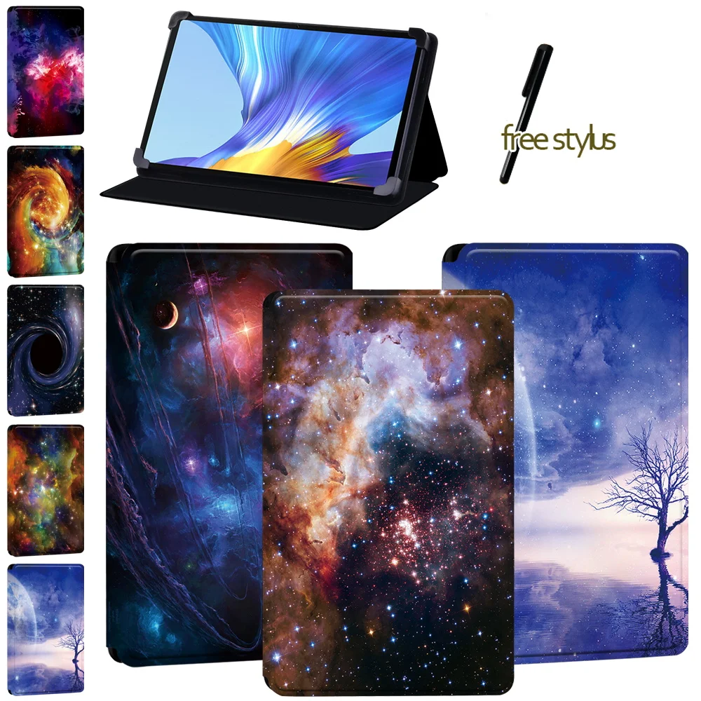 Cover Case for Huawei Honor V6/MatePad(10.4/10.8/Pro 10.8/T8)/huawei Enjoy Tablet 2 10.1 Space Pattern Leather Tablet Case + Pen