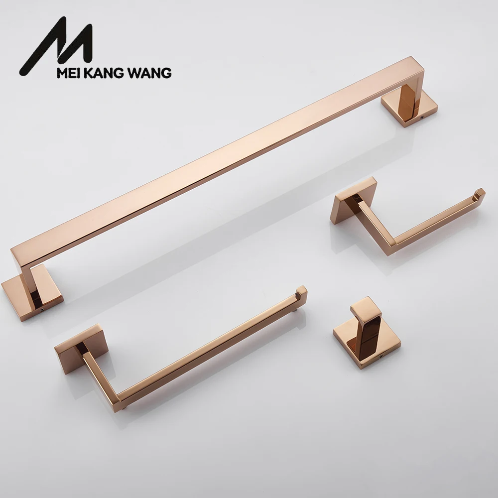 Rose Gold Stainless Steel Wall-mounted Robe Hook Toilet Paper Holder Towel Bar Towel Ring Bathroom WC Accessories Sets