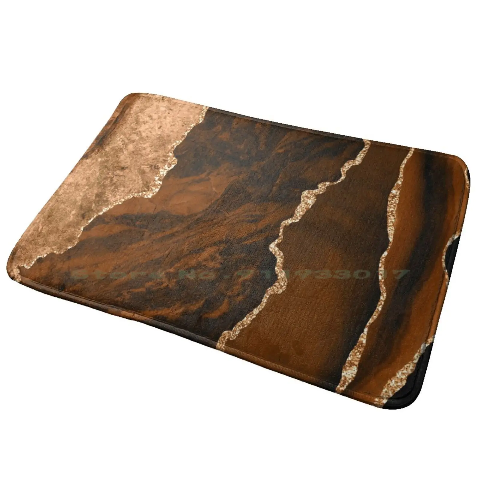 Abstract Chocolate Brown & Gold Modern Geode Agate Design Entrance Door Mat Bath Mat Rug Modern Abstract Texture Geode Gem