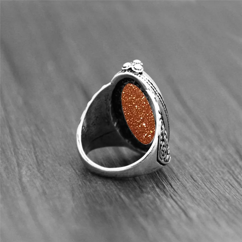 Irregular Eye Golden Sequins Stone Rings For Women Flower Band Shinning Stone Ring Real  Antique Silver Plated Fashion Jewelry