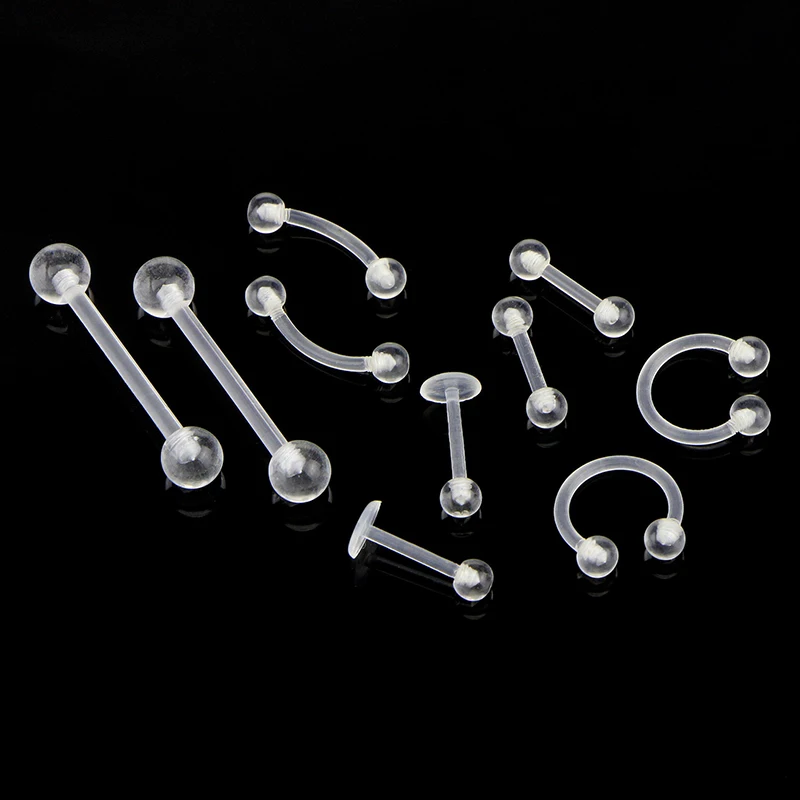 10Pcs/Set Transparent Acrylic Nipple Ring Soft Clear Bar Tongue Piercing Tongue Ring Helix Piercing Sex Jewelry