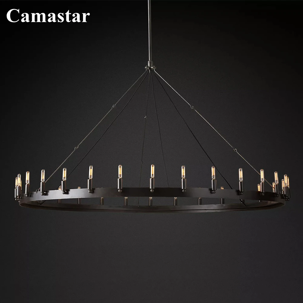 Camino Vintage Filament Round Chandelier LED Bulb Ceiling Chandelier Lighting Home Decor Living Room Iron Pendant Lustre Lamp