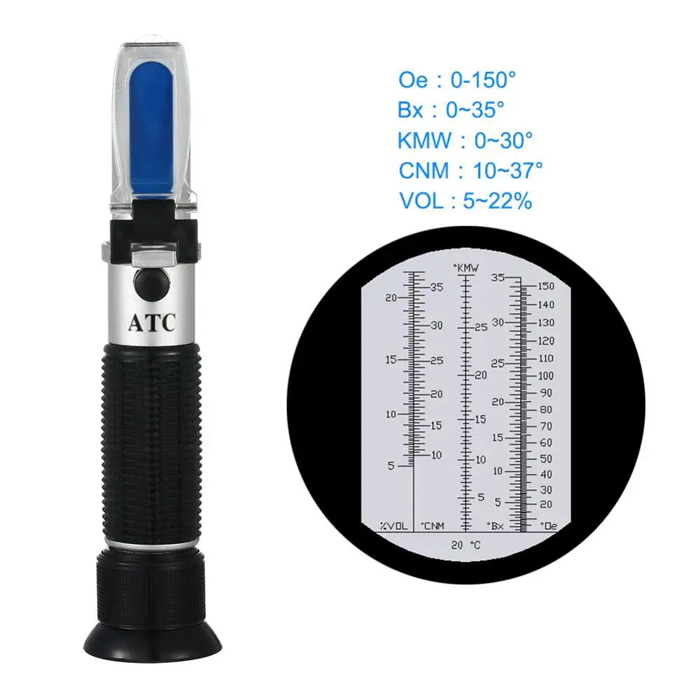 New Shock Box Oechsle Brix Refractomete 5-22% VOL 0~35% Brix 0~150 Oe Oechsle 0~30 KMW Refractometer wine Fruit Juice Brew