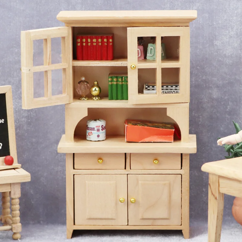 

Miniature Cupboard Dollhouse Bookshelf Wood Cabinet 1:12 Furniture Display Showcase Decoration Sideboard