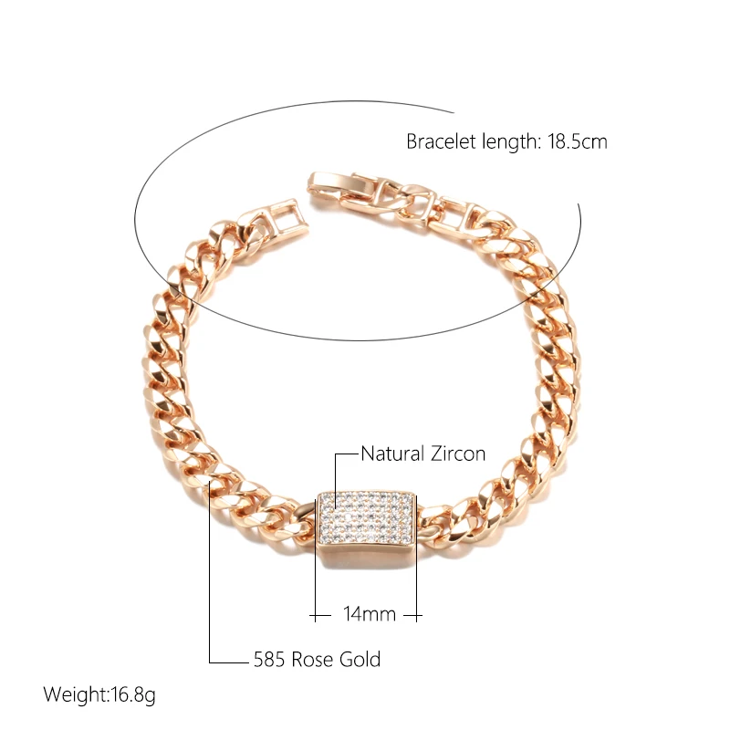 Kinel Luxury 585 Rose Gold Color Natural Zircon Bracelets Women 7mm Curb Cuban Chain Link Bracelet Fashion Punk Vintage Jewelry