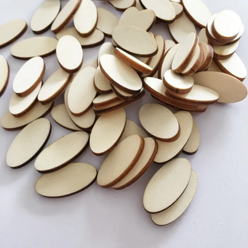 100PCS Unfinished Wood Oval Slices Natural Rustic Wooden Cutout Oval Wood Pieces Tag for DIY Craft Wedding Centerpiece Christmas