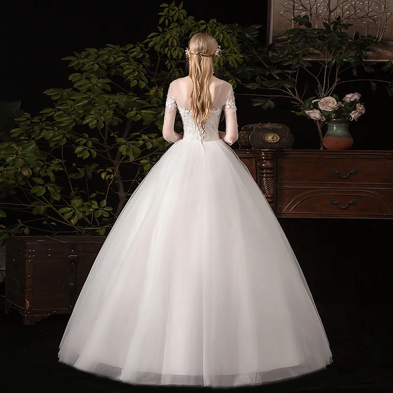 Hochzeits kleid neu die halben Ärmel Schnür ballkleid romantische Brautkleider Prinzessin klassische Applikationen Brautkleider c30