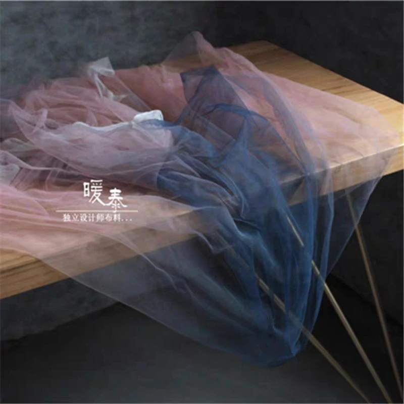 Soft Mesh Tulle Fabric Dark Blue Pink Gradient DIY Background Decor Scarf Veils Fluffy Skirts Wedding Dress Designer Fabric