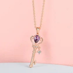 Cute Key Pendant Necklaces For Women Romantic Castles Crystal Kawaii Lolita Necklace Birthday Gift to Female Jewelry N016