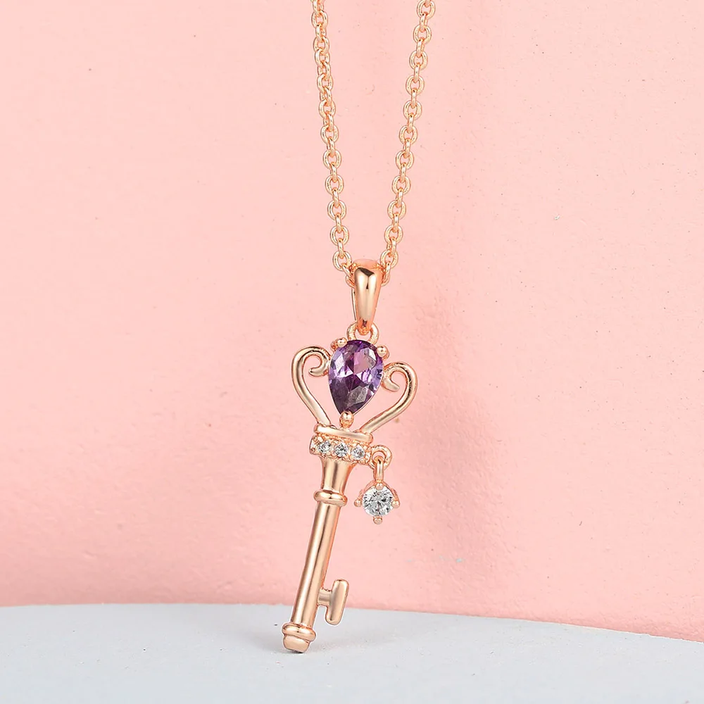 Cute Key Pendant Necklaces For Women Romantic Castles Crystal Kawaii Lolita Necklace Birthday Gift to Female Jewelry N016