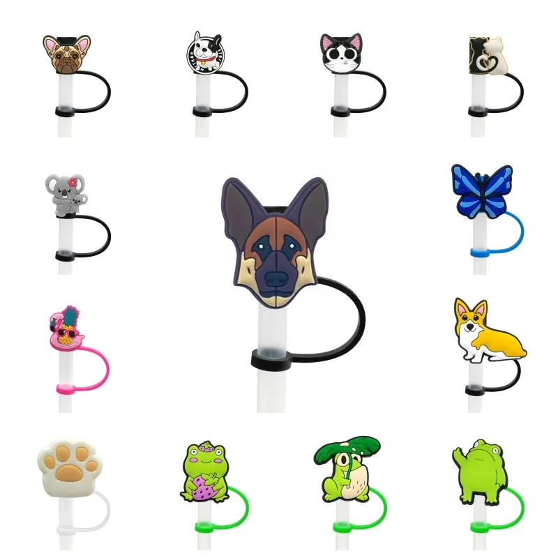 

1PCS PVC straw charms cat dog shape Plugs Tips Cover Splash Proof Dust-proof Straw Tips Cover Glass Cup Accessories Kitchen Tool