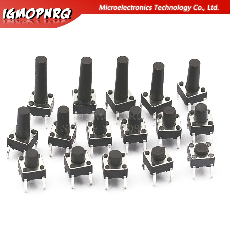 50PCS 4Pin 6*6 Micro Tact Push Button Switches DIP 6x6x4.3/5/6/7/8/9/10/11/12/13/14/15 MM 4.3mm 5mm 6mm 7mm 8mm 9mm 10mm 11mm