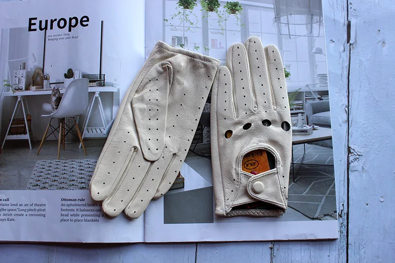Women's Summer Full Finger Leather Gloves Breathable Single-Layer Sheepskin Fashionable Short Motorcycle Riding Gloves