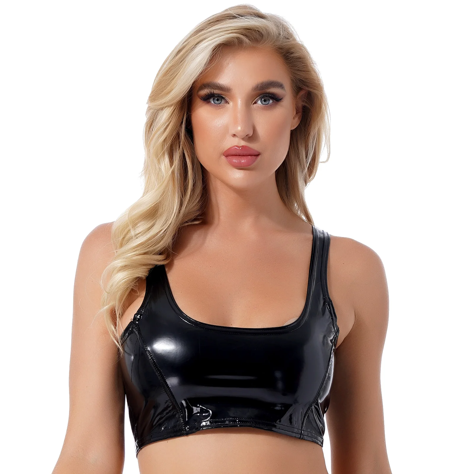 Women Sexy Glossy PVC Leather Bra Push Up Erotic Hot Porn Tops Bodycon Ladies Shiny Latex Shaping Sheath Camisole Vest Sexi