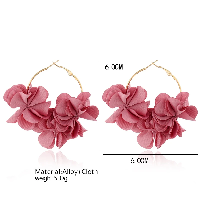 Fashion Simple Creative Hoop Earrings for Women with Cloth Flower Design Exquisite Vintage Round Crystal Hoop Female Jewelry