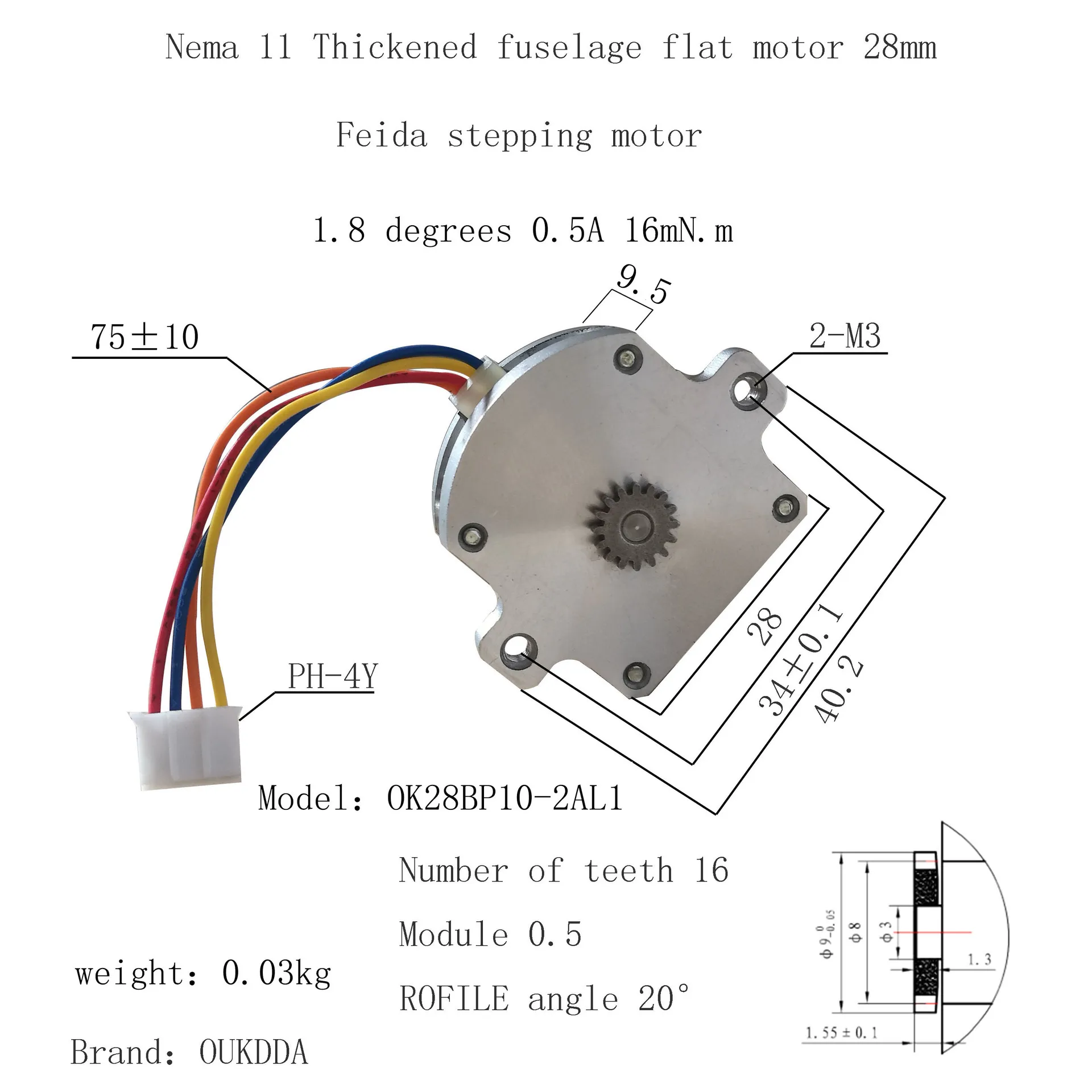 28BYG 2-phase 28mm Ultrathin NEMA11 Falt Stepper Motor 0.5A  16mN.m Patch Flat ultrathin motor Stepping Motor 28BP10-2AL1