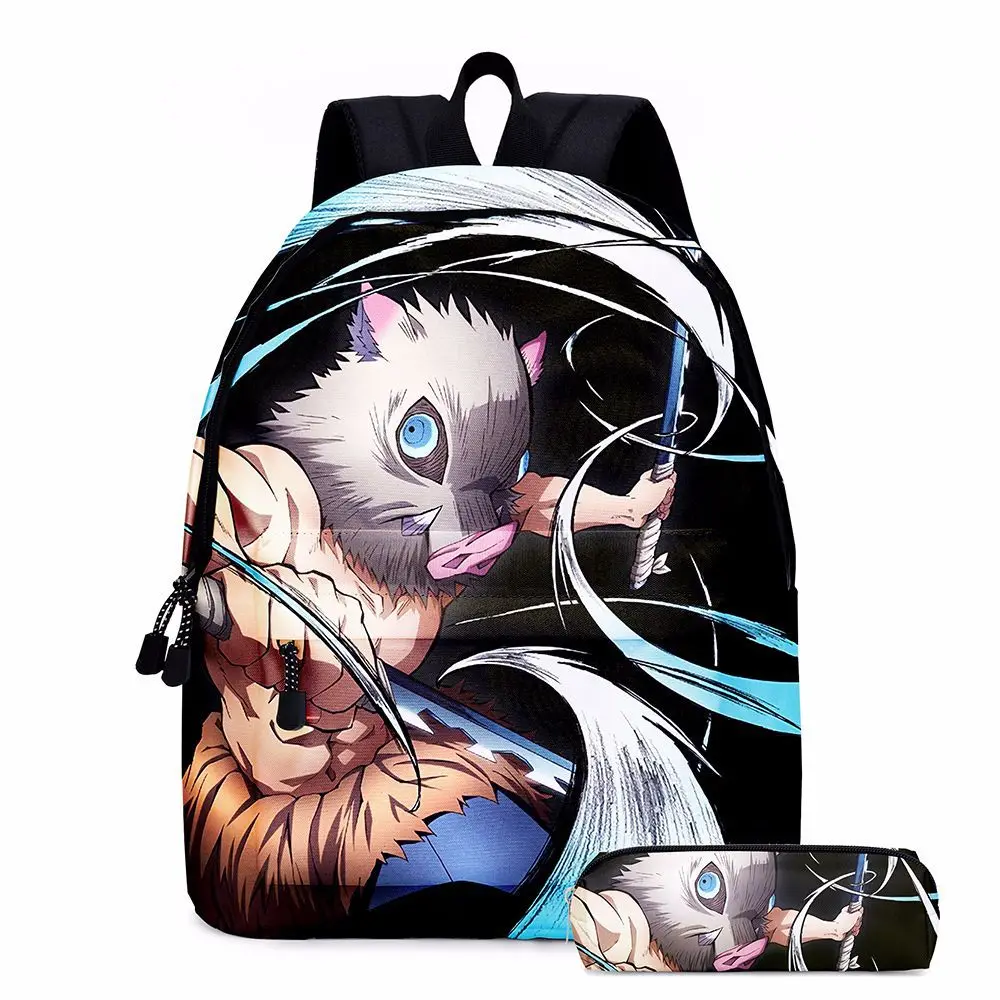 Mochila Demon Slayer Kimetsuno Yaiba, bolsa de escola multi-bolso para meninos e meninas, adolescentes, nova, 2 peças por conjunto