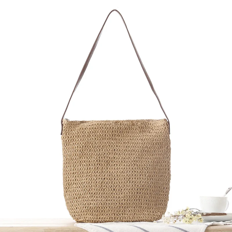 Straw Shoulder Woven Beach Solid Color Paper Casual Summer Bag for Women 2021 New Luxury Handbags