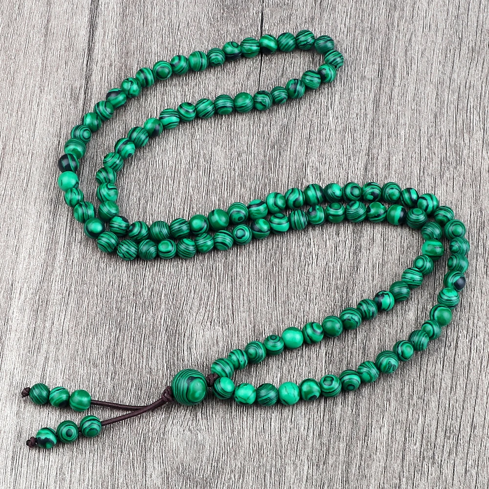 Collier de perles Malachite pour hommes et femmes, 108 Bracelets tibétains en pierre naturelle de 6mm, faits à la main, bijoux de prière enveloppés