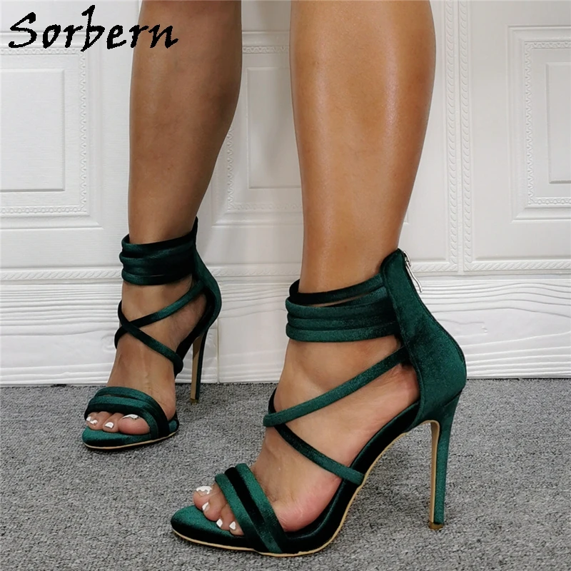 

Sorbern Dark Green Women Sandals Cross Strap High Heel Stilettos Summer Sandals Women 2020 Designer Inspired Sandals