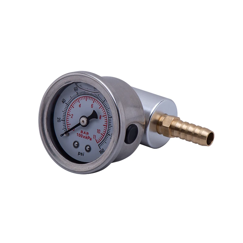 Universal Fuel Pressure Gauge, Kit Adaptador para Sistemas de Injeção de Combustível, Líquido Cheio, Polido Case 0-160 psi, 1/8 NPT