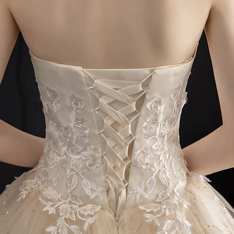 Nieuwe Koreaanse Kant Strapless Sexy Dubai Trouwjurken Lente Bruidsjurk Goedkope Bruidsjurken Robe De Mariage 7