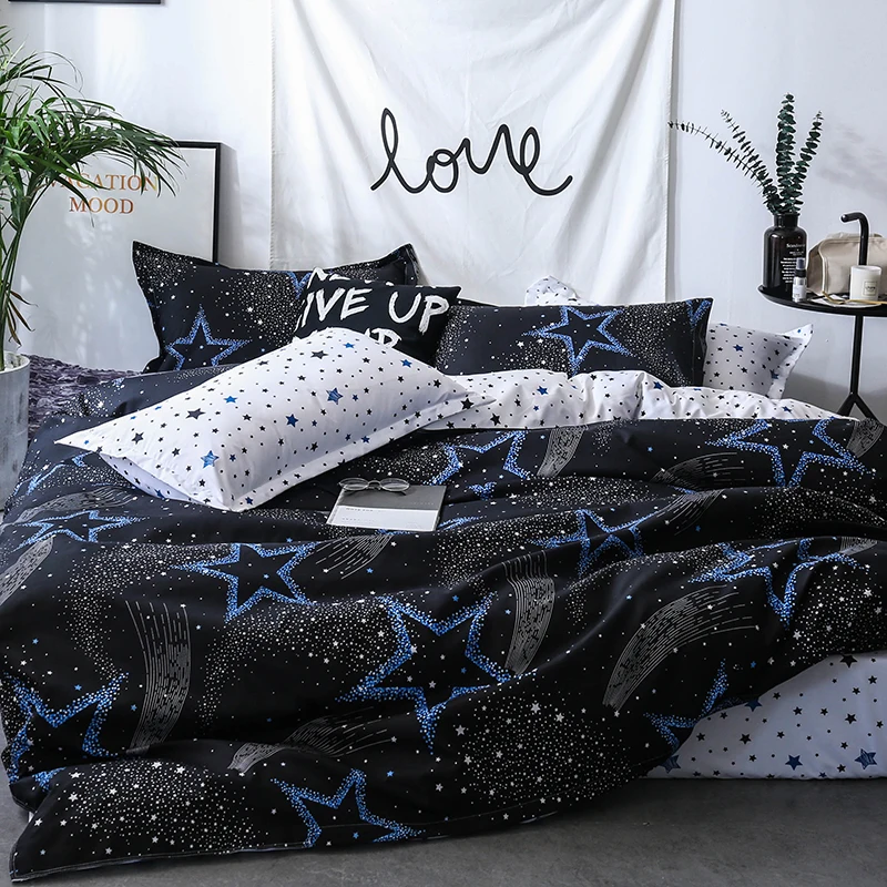 

glittering stars black bedding set queen double single size duvet cover bed sheet pillow case bed linen set