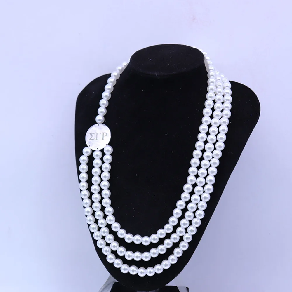 Stainless Steel Metal 10MM Pearl Three Layers Soror Life Greek Women Service 100 years Sigma Gamma Rho Lady Necklaces