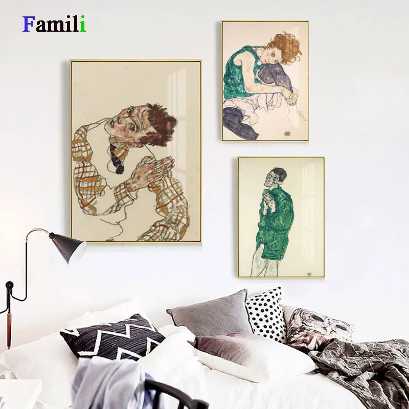 Egon Schiele Abstact Body Color Delineation Sketch Canvas Art Print Painting Poster Wall Picture For Living Room Home Decor