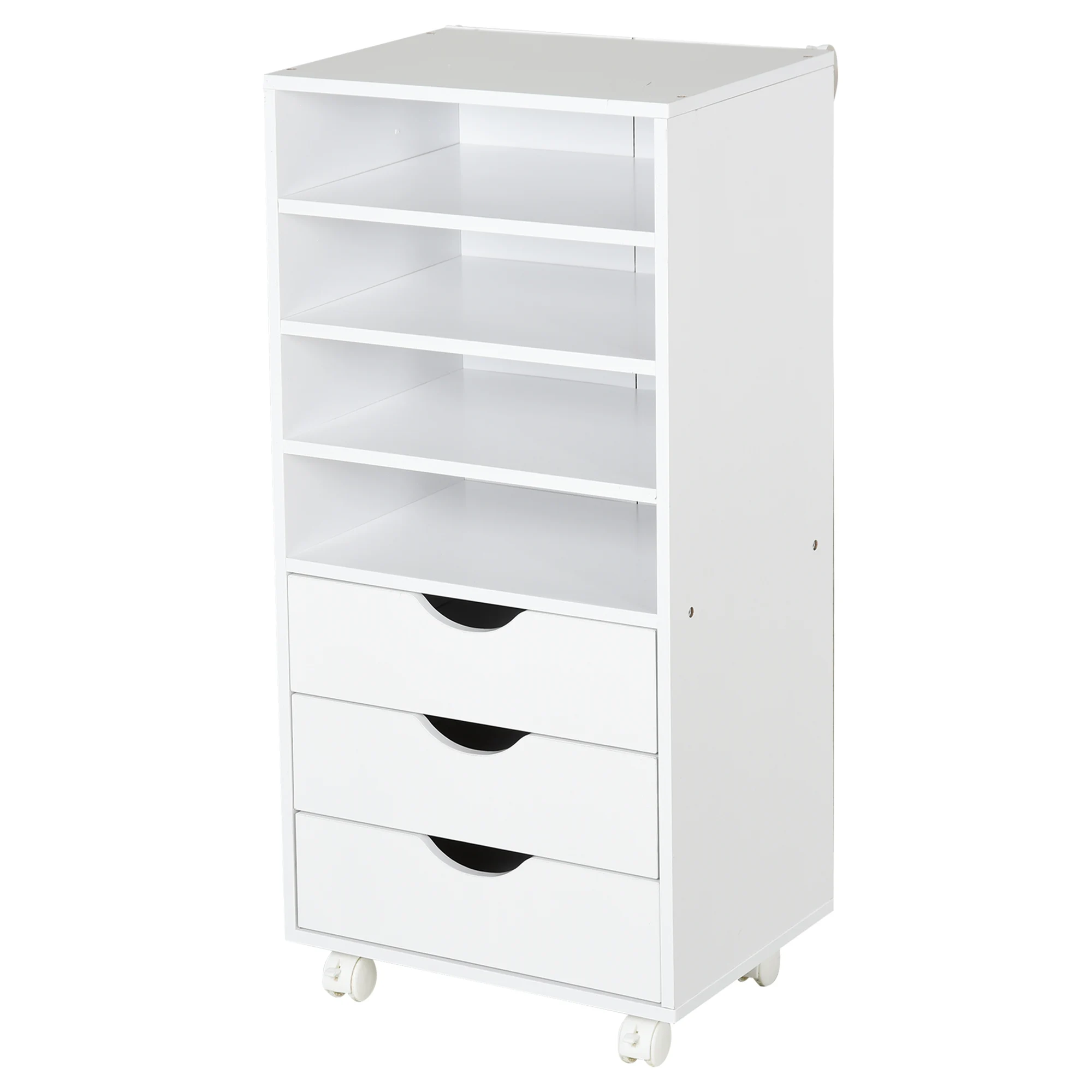 Vinsetto office auxiliary furniture studio large storage space with 3 drawers 4 open shelves 4 white wheels