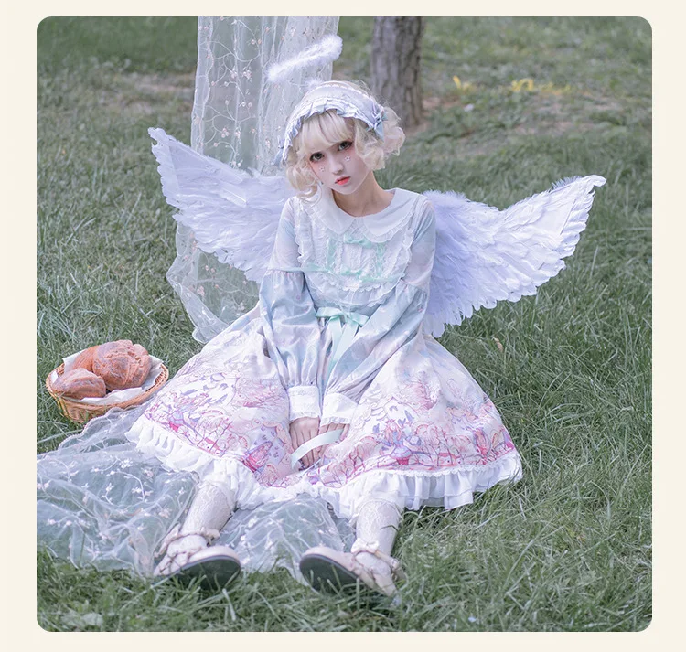 Palace princess sweet lolita dress peter pan colletto lanterna manica pizzo bowknot stampa abito kawaii ragazza loli gothic lolita op