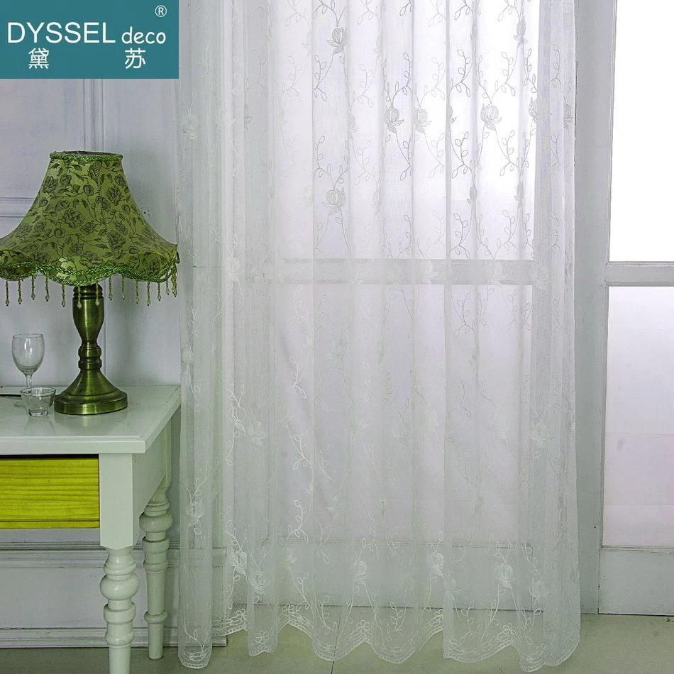 White Floral Full Scallop Embroidery Tulle Sheer Curtains American Style Rod Pocket Grommet for Living Room Window