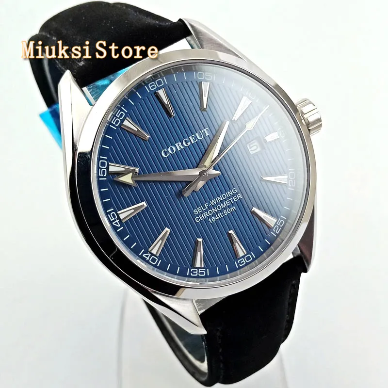 Corgeut 41mm sapphire crystal luminous leather strap Seagull automatic movement mens top fashion mechanical watche