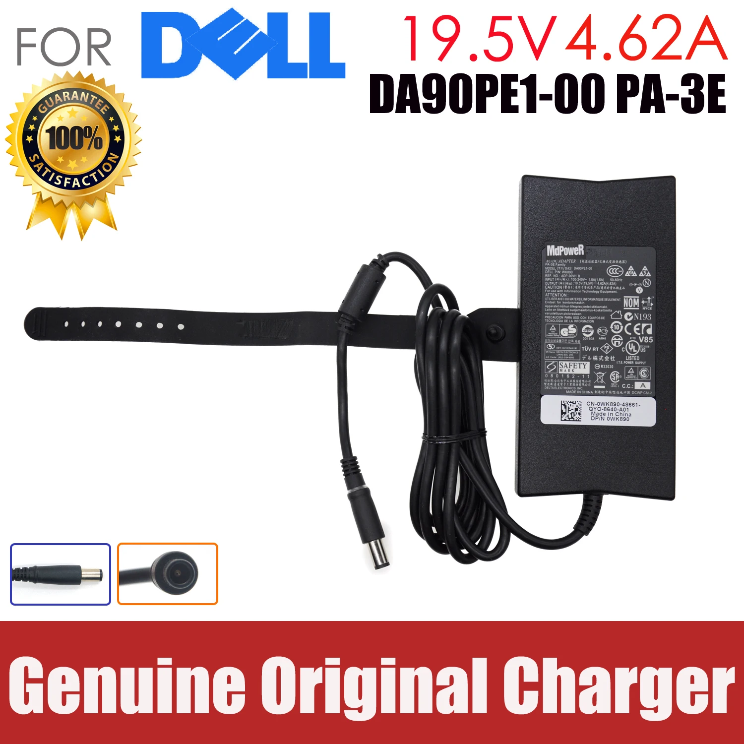 

Original 19.5V 4.62A 90W For DELL D620 D630 d800 E6400 DA90PE1-00 DA90PM111 DA90PM130 laptop supply AC adapter charger