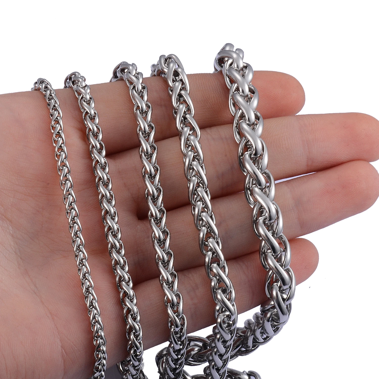 Never Fade Stainless Steel Men Necklace Wheat Link Chain High Quality Wholesale Male Jewelry Hip Hop Rock Punk Gift