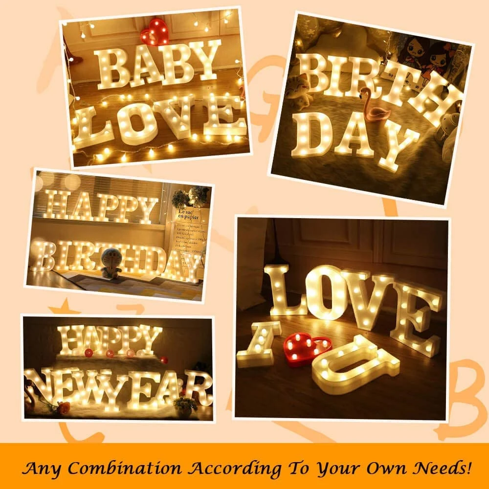 Luce notturna a LED 3D 26 lettere 0-9 numeri simboli lampade a sospensione a parete luci natalizie per la decorazione della festa di compleanno di nozze