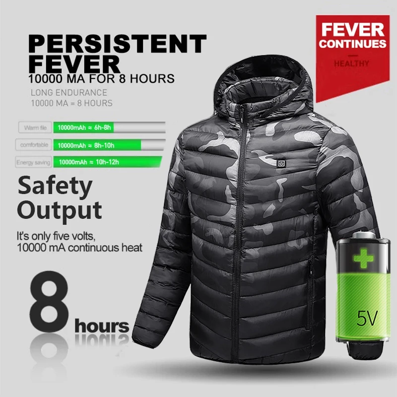 2022 New Men Winter Warm USB Heating Fleece Jackets Parkas Men Smart Thermostat Detachable Hooded Heated Waterproof Jacket Men