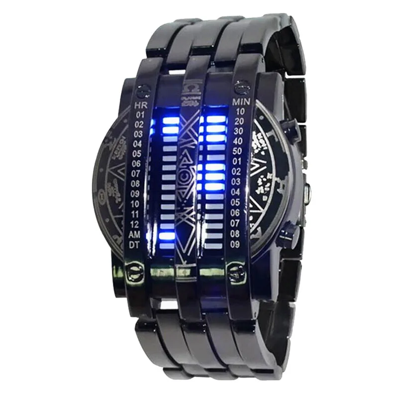 Fashion Binary Led Watch Men Big Watches Black Stainless Steel Multifunctional Electronic Watch Men Military Sports Watches 2020